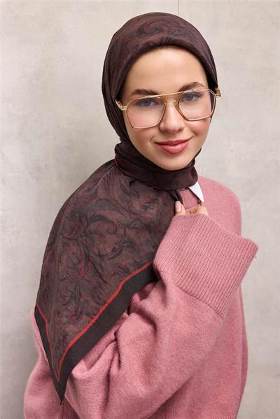 Viskon Velora Eşarp Siyah Tonlu Barok Floral Desenli Tok Duruşlu 90x90