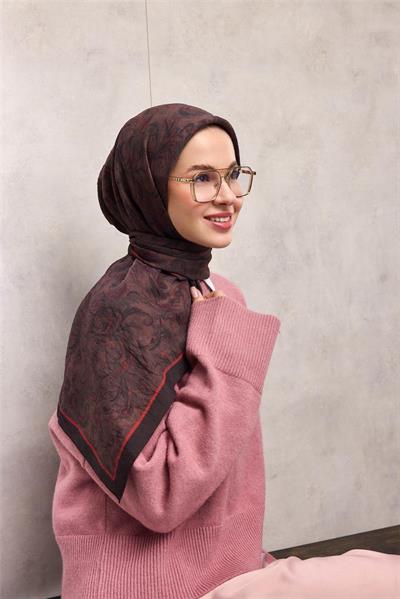 Viskon Velora Eşarp Siyah Tonlu Barok Floral Desenli Tok Duruşlu 90x90
