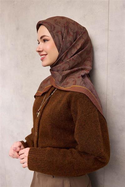 Viskon Velora Eşarp Tarçın Floral Desenli Tok Duruşlu 90x90