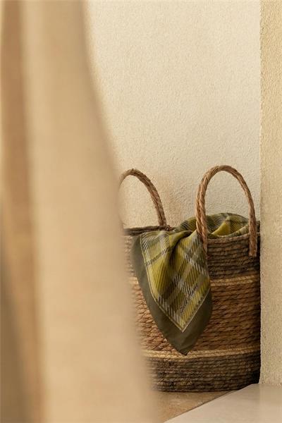 Viskon Velora Eşarp Ekose Desenli Yeşil-Gri Tok Duruşlu Dört Mevsim 90x90