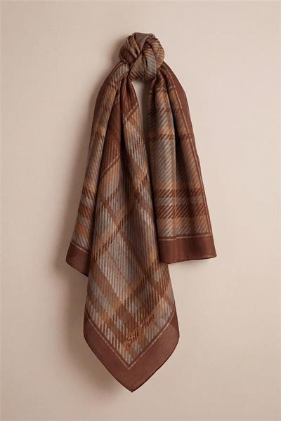 Viskon Velora Eşarp Kahve Bordo Ekose Desenli Tok Duruşlu Kaymaz 90x90