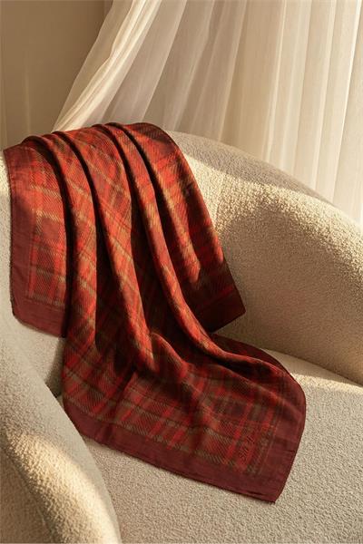 Viskon Velora Eşarp Ekose Desenli Bordo Tok Duruşlu Dört Mevsim 90x90