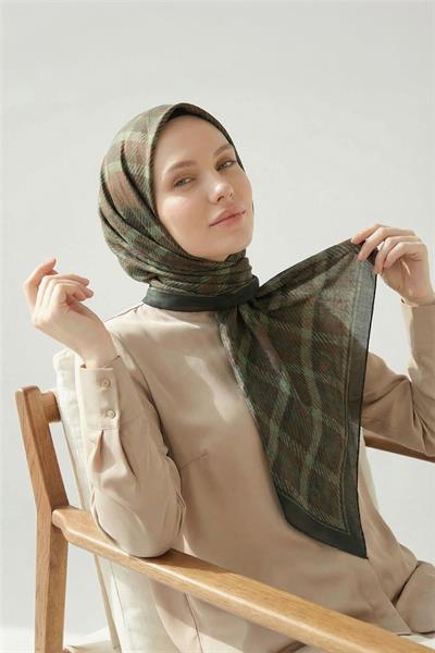 Viskon Velora Eşarp Ekose Desenli Antrasit Tok Duruşlu Dört Mevsim 90x90