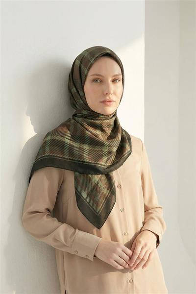 Viskon Velora Eşarp Ekose Desenli Antrasit Tok Duruşlu Dört Mevsim 90x90