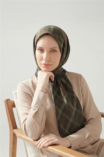 Viskon Velora Eşarp Ekose Desenli Antrasit Tok Duruşlu Dört Mevsim 90x90