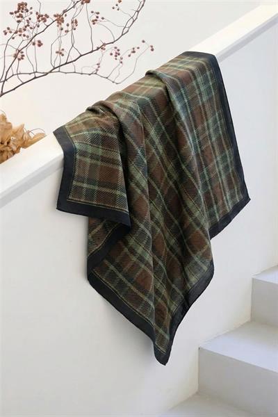 Viskon Velora Eşarp Ekose Desenli Antrasit Tok Duruşlu Dört Mevsim 90x90