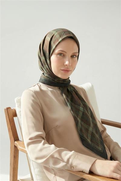 Viskon Velora Eşarp Ekose Desenli Antrasit Tok Duruşlu Dört Mevsim 90x90