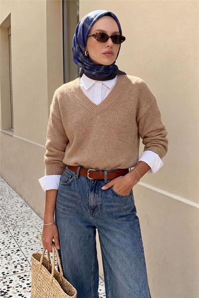 Viskon Velora Eşarp Duman Ekose Desenli Tok Duruşlu Kaymaz 90x90