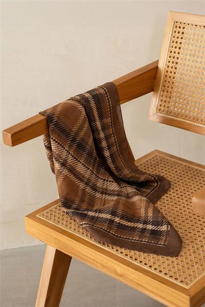 Viskon Velora Eşarp Çikolata Kahve Ekose Desenli Tok Duruşlu Kaymaz 90x90