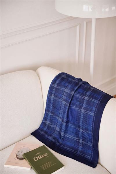 Viskon Velora Eşarp Lacivert Ekose Desenli Tok Duruşlu Kaymaz 90x90