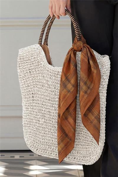 Viskon Velora Eşarp Ekose Desenli Kiremit Tok Duruşlu Dört Mevsim 90x90