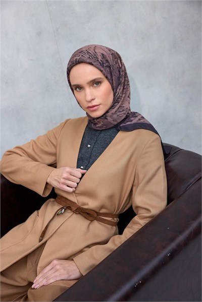 Viskon Velora Eşarp Dört Mevsim Karma Desen Antrasit Füme 90X90