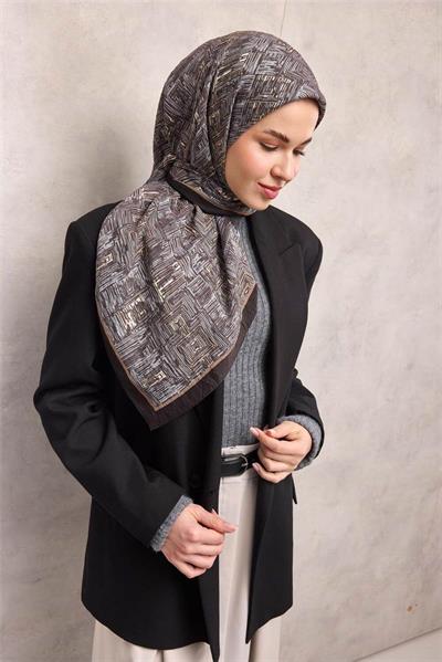 Viskon Velora Eşarp Acı Kahve Labirent Desenli Tok Duruşlu Kaymaz 90x90