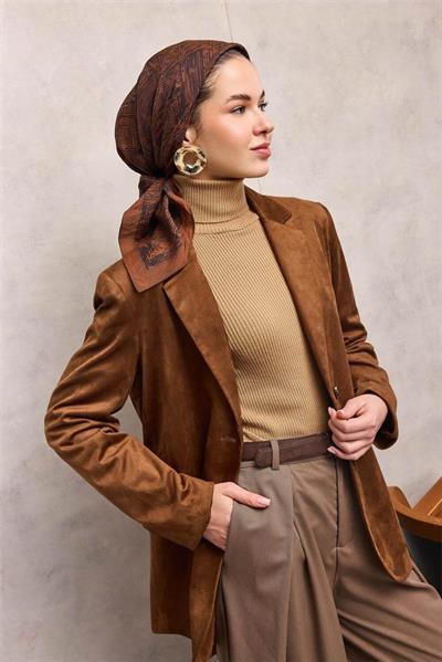 Viskon Velora Eşarp Soğan Kabuğu Labirent Desenli Tok Duruşlu Kaymaz 90x90