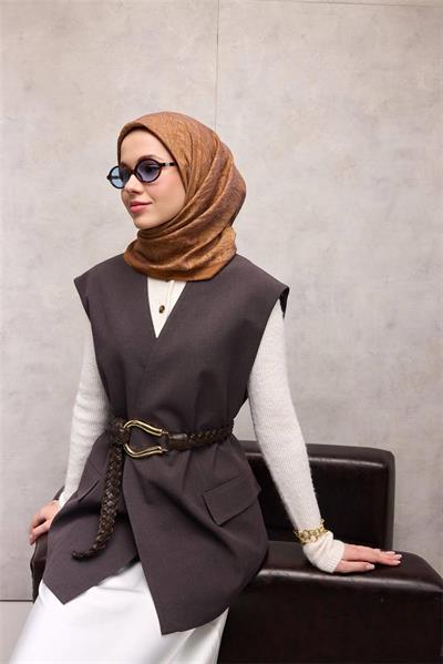 Viskon Velora Eşarp Nergis Labirent Desenli Tok Duruşlu Kaymaz 90x90