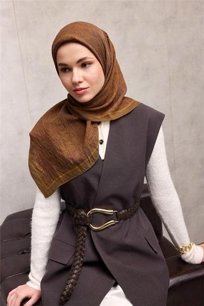 Viskon Velora Eşarp Yağ Yeşili Labirent Desenli Tok Duruşlu Kaymaz 90x90