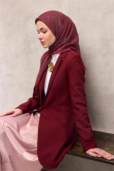 Viskon Velora Eşarp Vişne Labirent Desenli Tok Duruşlu Kaymaz 90x90