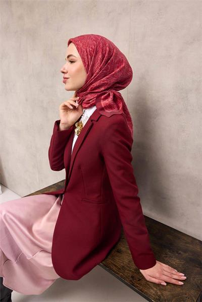 Viskon Velora Eşarp Bordo Labirent Desenli Tok Duruşlu Kaymaz 90x90