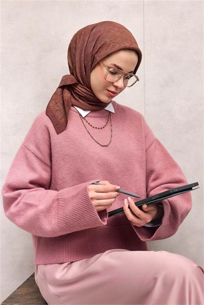 Viskon Velora Eşarp Dört Mevsim Labirent Desen Pastel Mor 90X90