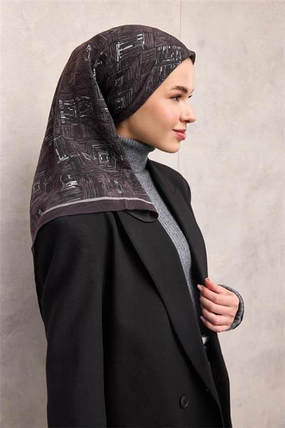 Viskon Velora Eşarp Erik Moru Labirent Desenli Tok Duruşlu 90x90