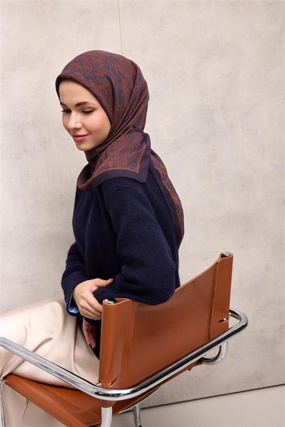 Viskon Velora Eşarp Violet Tonlu Labirent Desenli Tok Duruşlu 90x90