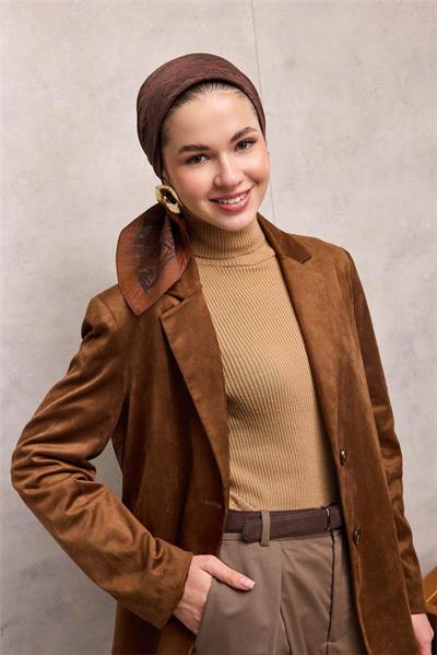 Viskon Velora Eşarp Soğan Kabuğu Labirent Desenli Tok Duruşlu Kaymaz 90x90