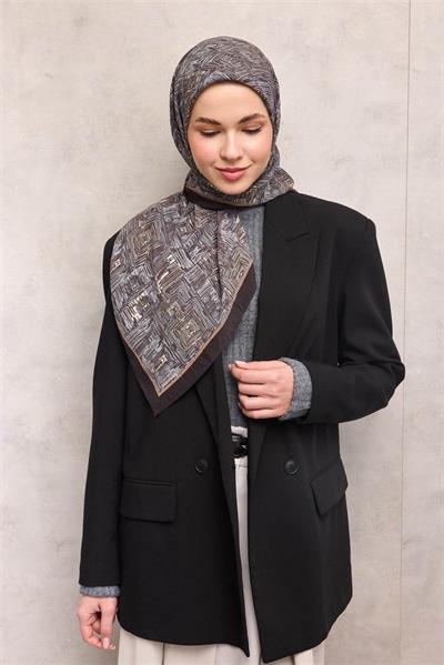 Viskon Velora Eşarp Acı Kahve Labirent Desenli Tok Duruşlu Kaymaz 90x90