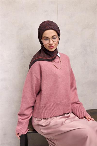 Viskon Velora Eşarp Somon Tonlu Labirent Desenli Tok Duruşlu 90x90