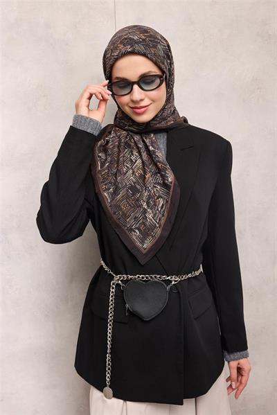 Viskon Velora Eşarp Bitter Tonlu Labirent Desenli Tok Duruşlu 90x90