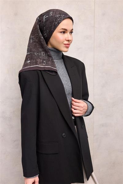 Viskon Velora Eşarp Erik Moru Labirent Desenli Tok Duruşlu 90x90