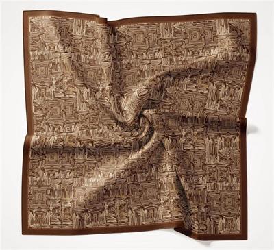 Viskon Velora Eşarp Kahve Bordo Tonlu Labirent Desenli Tok Duruşlu 90x90