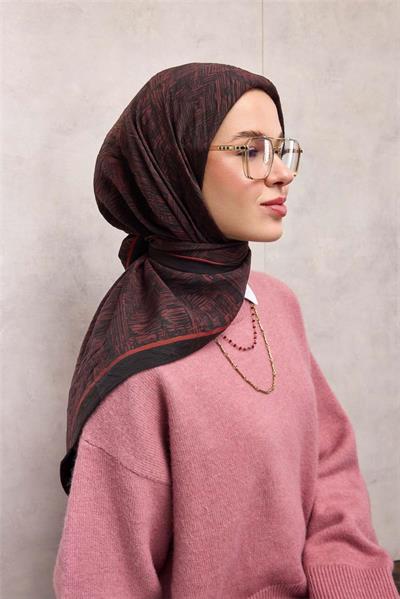 Viskon Velora Eşarp Somon Tonlu Labirent Desenli Tok Duruşlu 90x90