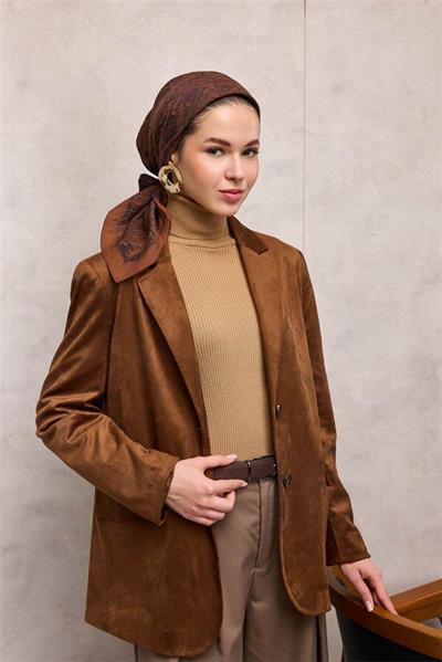 Viskon Velora Eşarp Soğan Kabuğu Labirent Desenli Tok Duruşlu Kaymaz 90x90