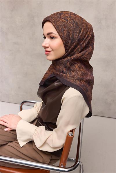 Viskon Velora Eşarp Taba Tonlu Labirent Desenli Tok Duruşlu 90x90