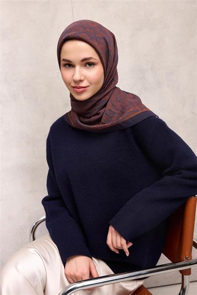 Viskon Velora Eşarp Violet Tonlu Labirent Desenli Tok Duruşlu 90x90