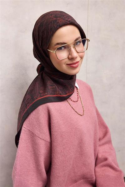 Viskon Velora Eşarp Somon Tonlu Labirent Desenli Tok Duruşlu 90x90