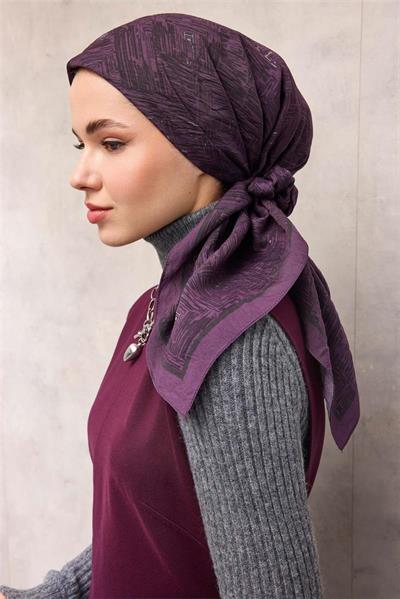 Viskon Velora Eşarp Eflatun Tonlu Labirent Desenli Tok Duruşlu 90x90