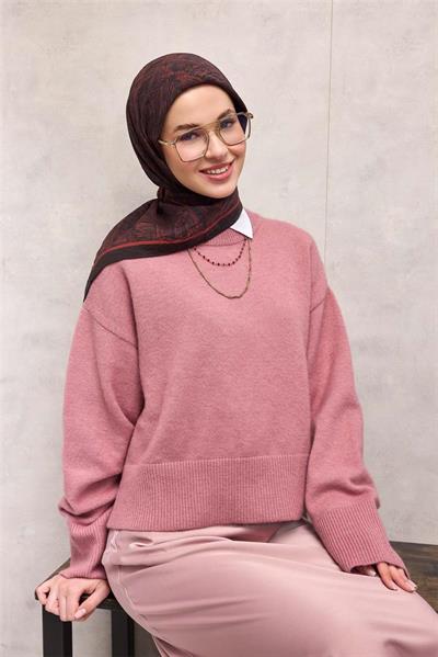 Viskon Velora Eşarp Somon Tonlu Labirent Desenli Tok Duruşlu 90x90