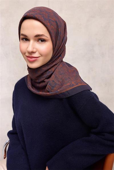Viskon Velora Eşarp Violet Tonlu Labirent Desenli Tok Duruşlu 90x90