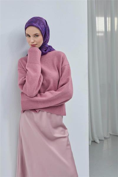 Viskon Velora Eşarp Erguvan Mor Desenli Yumuşak Dokulu Tok Duruşlu 90x90