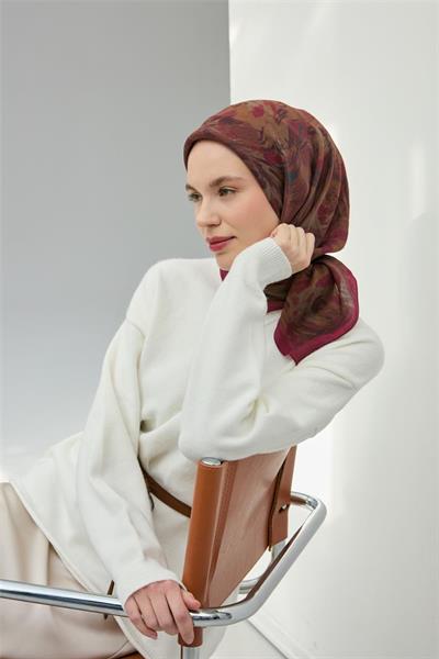 Viskon Velora Eşarp Vişne Çürüğü Bordo Gri Hafif Dökümlü 90x90
