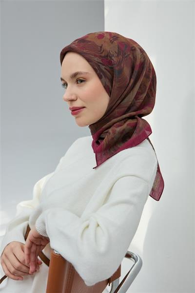 Viskon Velora Eşarp Vişne Çürüğü Bordo Gri Hafif Dökümlü 90x90