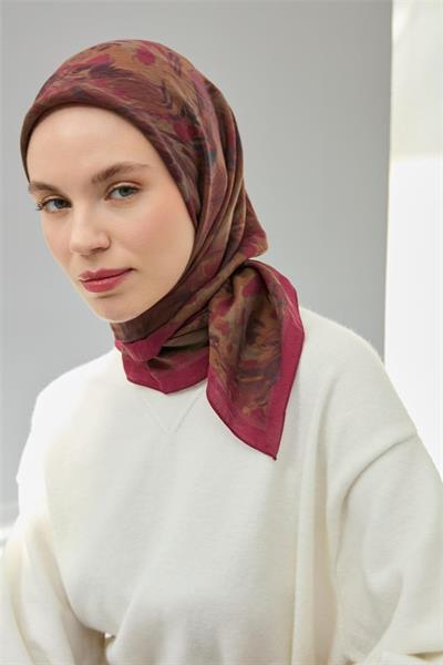 Viskon Velora Eşarp Vişne Çürüğü Bordo Gri Hafif Dökümlü 90x90