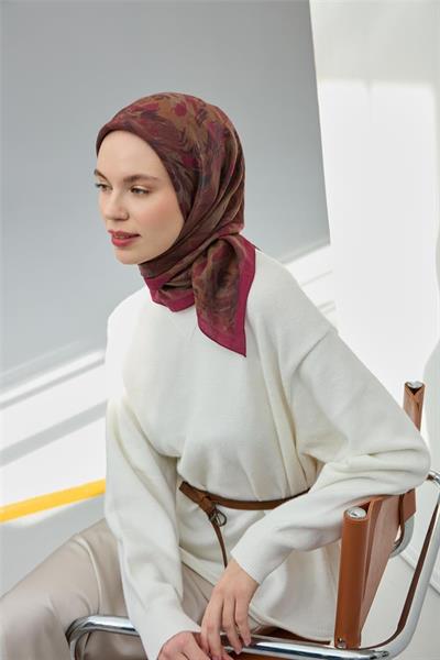 Viskon Velora Eşarp Vişne Çürüğü Bordo Gri Hafif Dökümlü 90x90