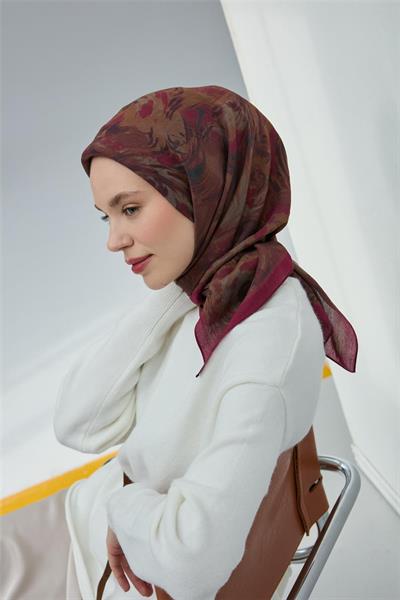 Viskon Velora Eşarp Vişne Çürüğü Bordo Gri Hafif Dökümlü 90x90