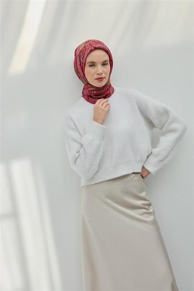 Viskon Velora Eşarp Gül Pembe Çok Renkli Desenli Tok Duruşlu 90x90