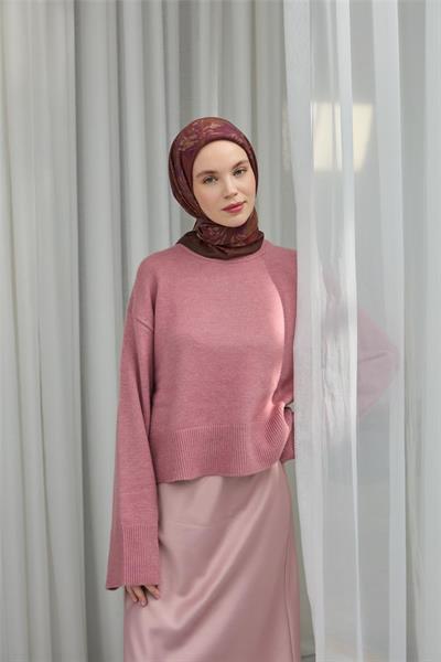 Viskon Velora Eşarp Kahverengi Mürdüm Desenli Yumuşak Dokulu Tok Duruşlu 90x90