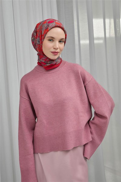 Viskon Velora Eşarp Kırmızı Desenli Tok Duruşlu Dört Mevsim 90X90