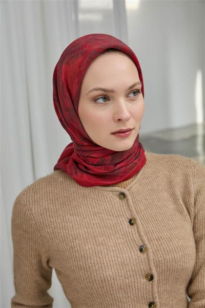 Viskon Velora Eşarp Kırmızı Bordo Desenli Yumuşak Dokulu 90x90