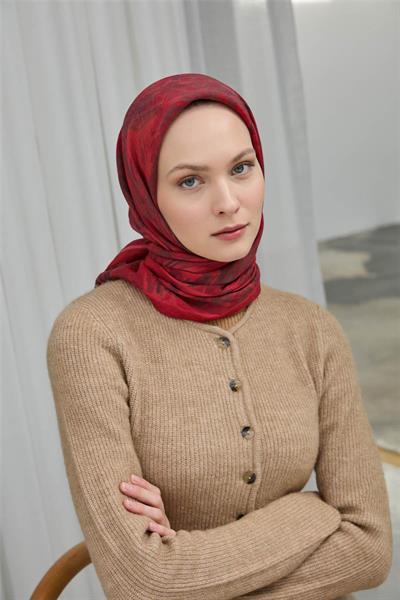 Viskon Velora Eşarp Kırmızı Bordo Desenli Yumuşak Dokulu 90x90